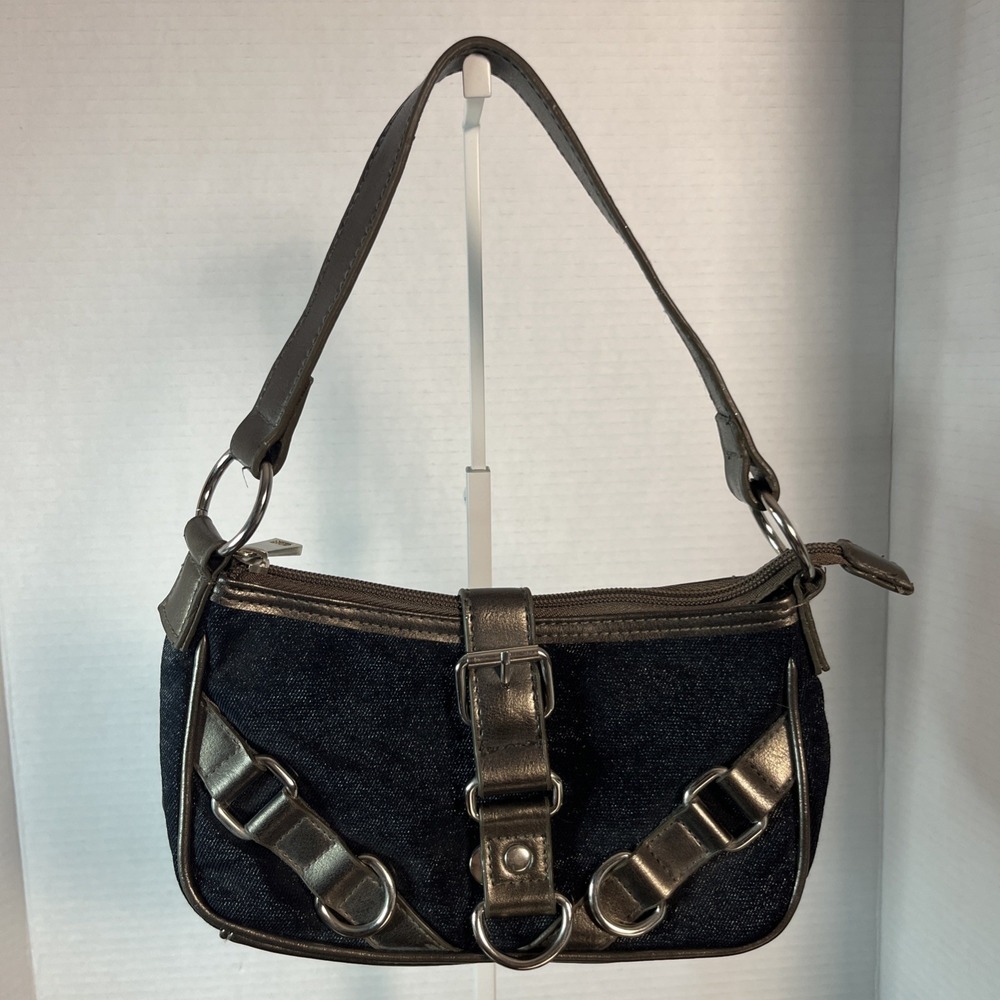 Metallic Baguette Underarm Shoulder Bag Black Bronze Mini Purse Y2K Going Out